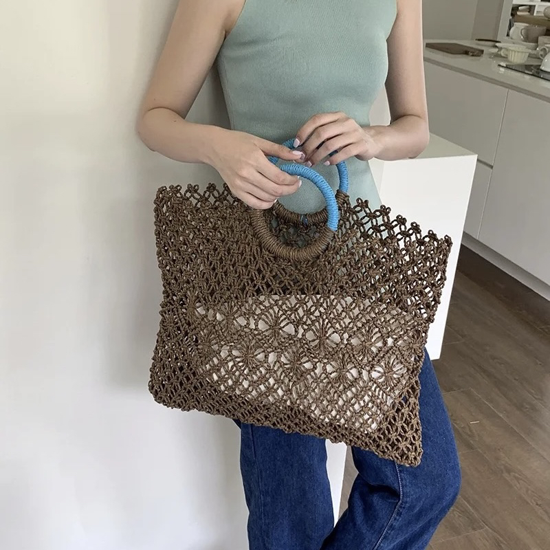 Tote Bag Beach - Kadınlar için Boho Dokuma Hasır Çanta