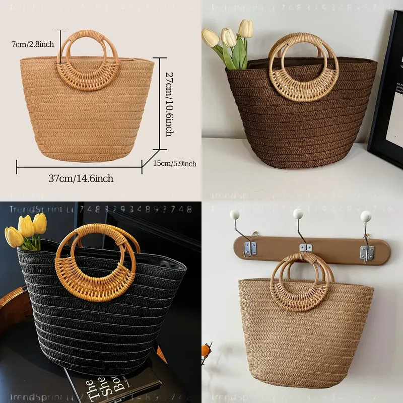 Tote Bag Beach - Kadın Yazlık Dokuma Kağıt Çanta Büyük