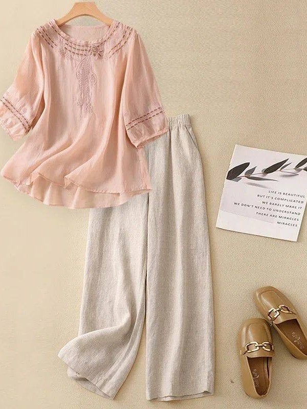 Linen Pant Wide - Yüksek Kaliteli Pamuklu Keten Takım Kadın
