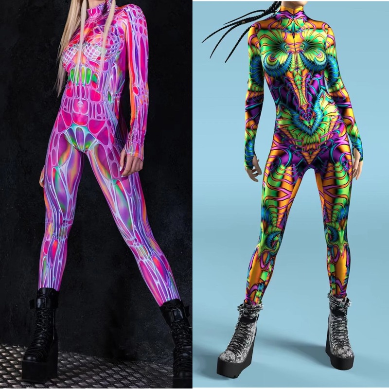 Romper Floral Print - 2026 Kadın Cosplay Modası Uzun Kollu
